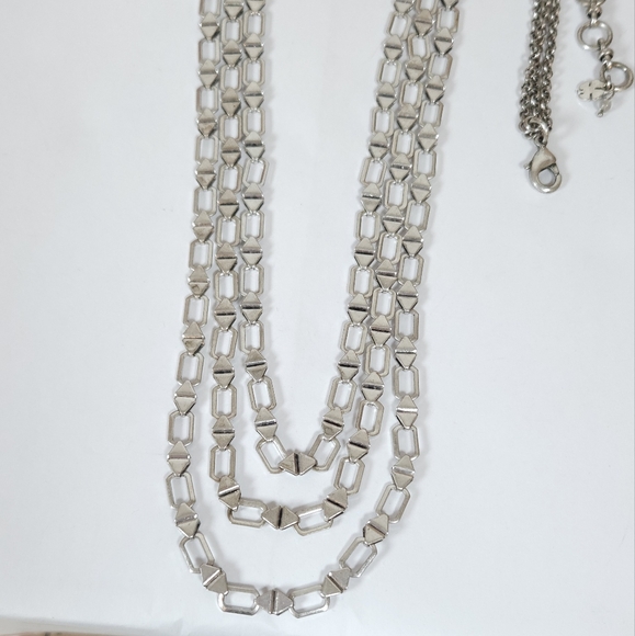 Lucky Brand Silver Geometric Linked Multi Strand Necklace Statement Necklace - Picture 11 of 12